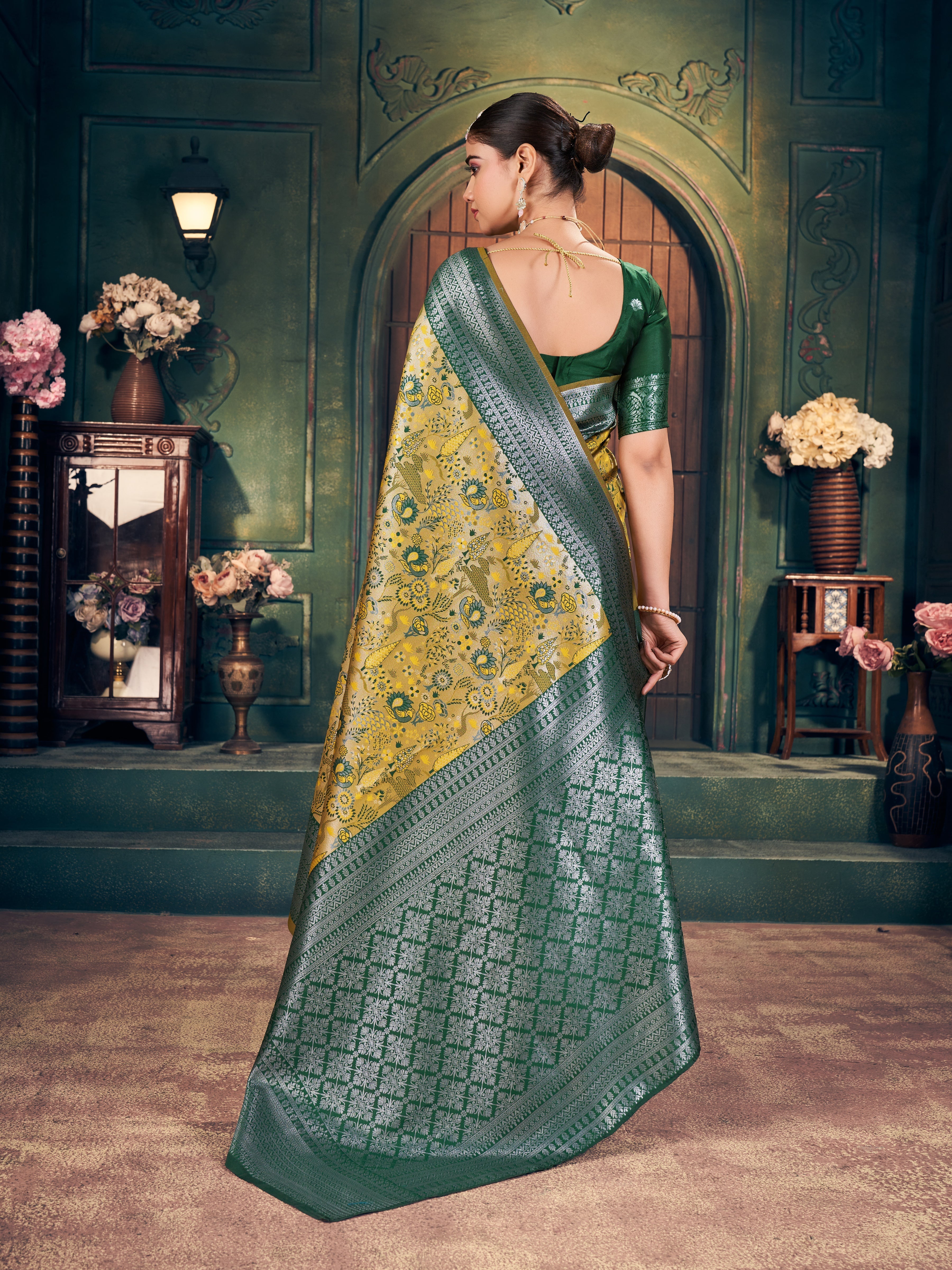 Peach Coral Sequin Saree