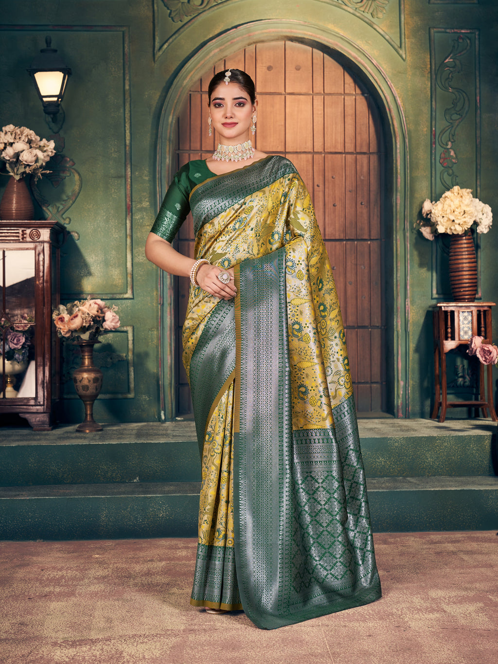 Peach Coral Sequin Saree