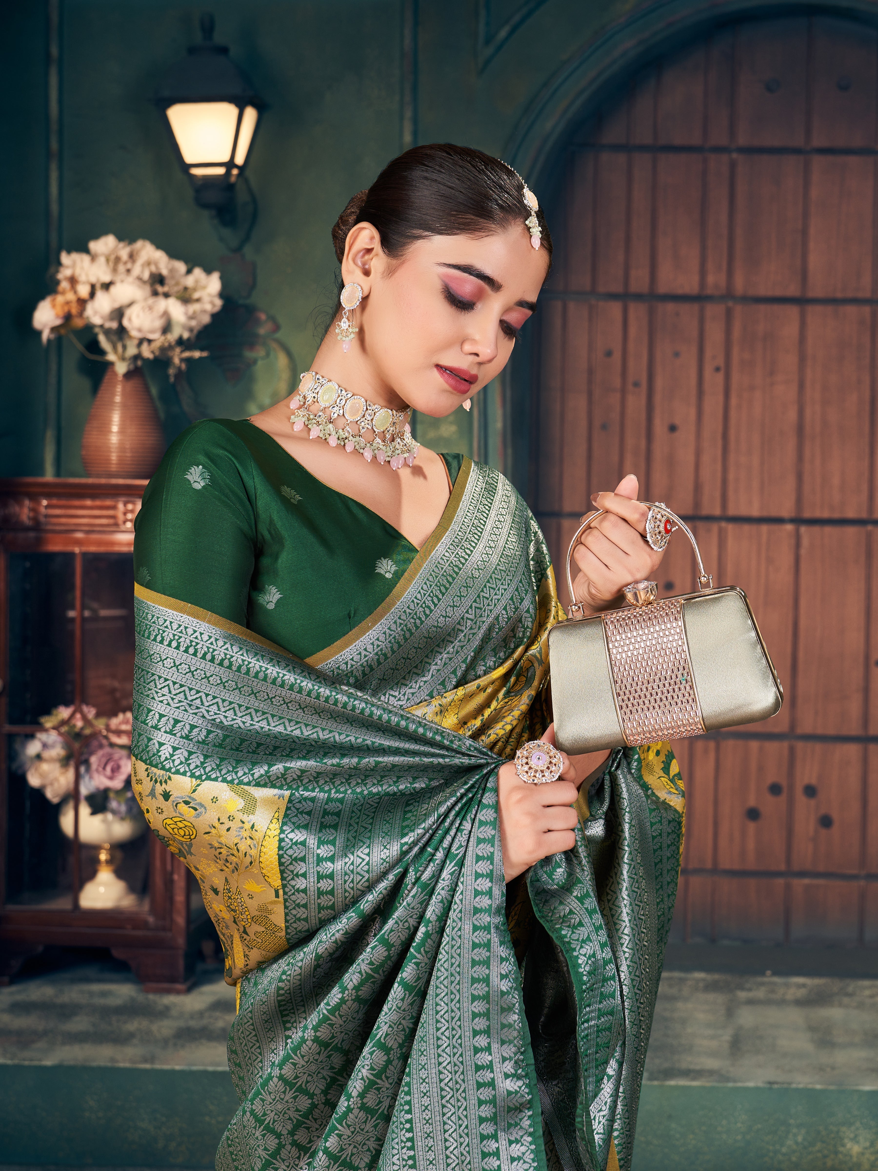 Peach Coral Sequin Saree