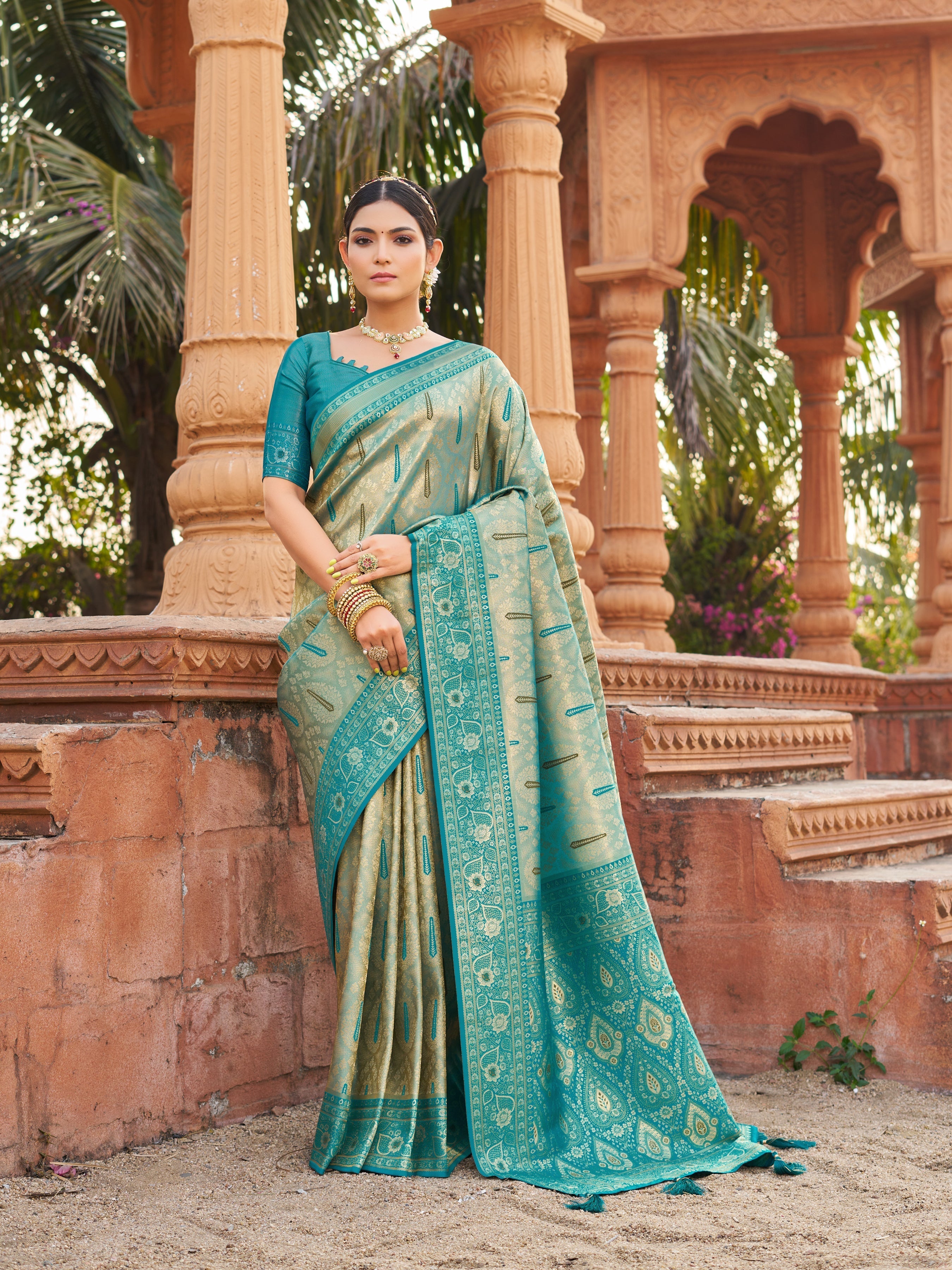 Olive Green Sequin Saree
