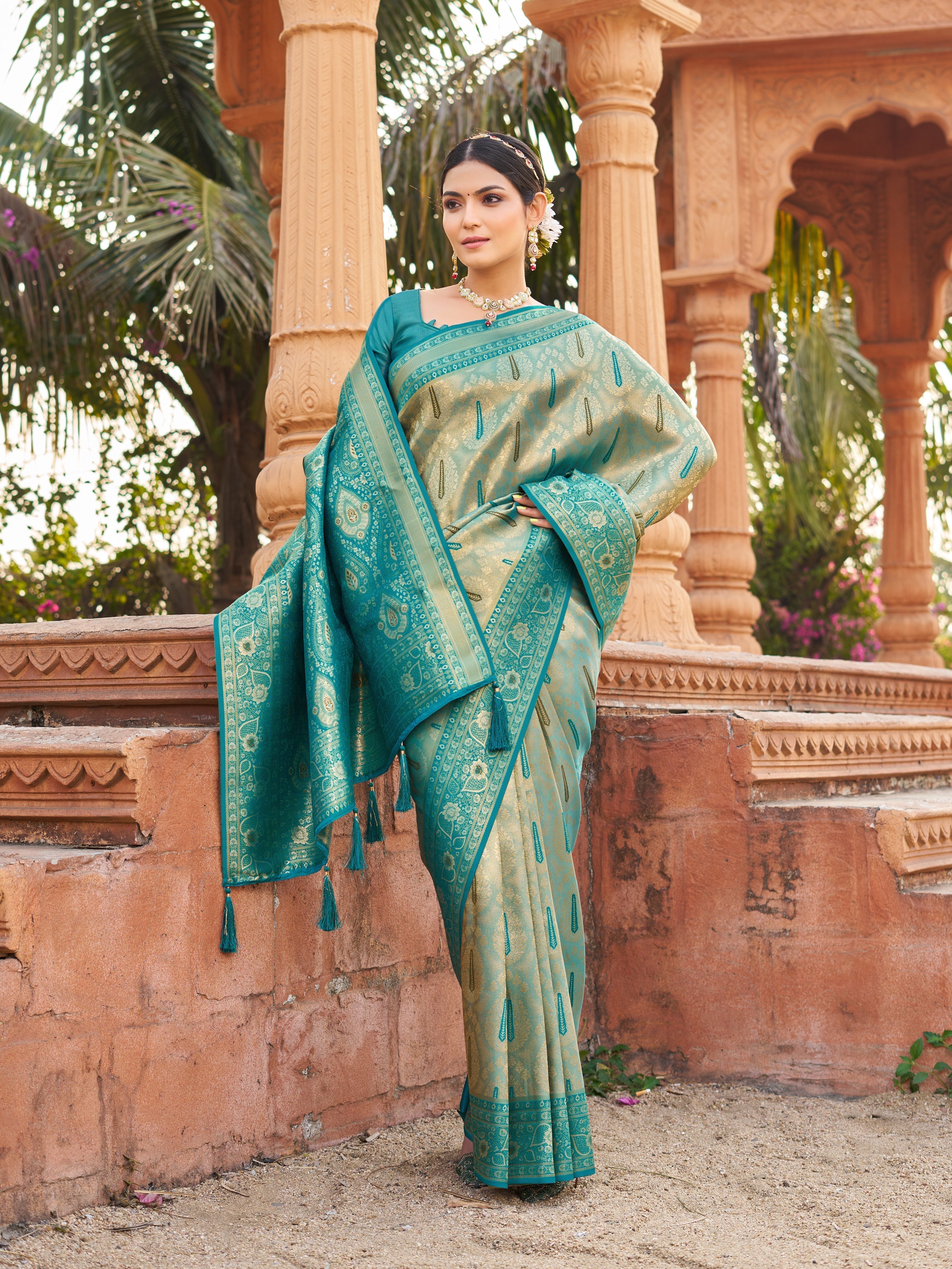 Olive Green Sequin Saree