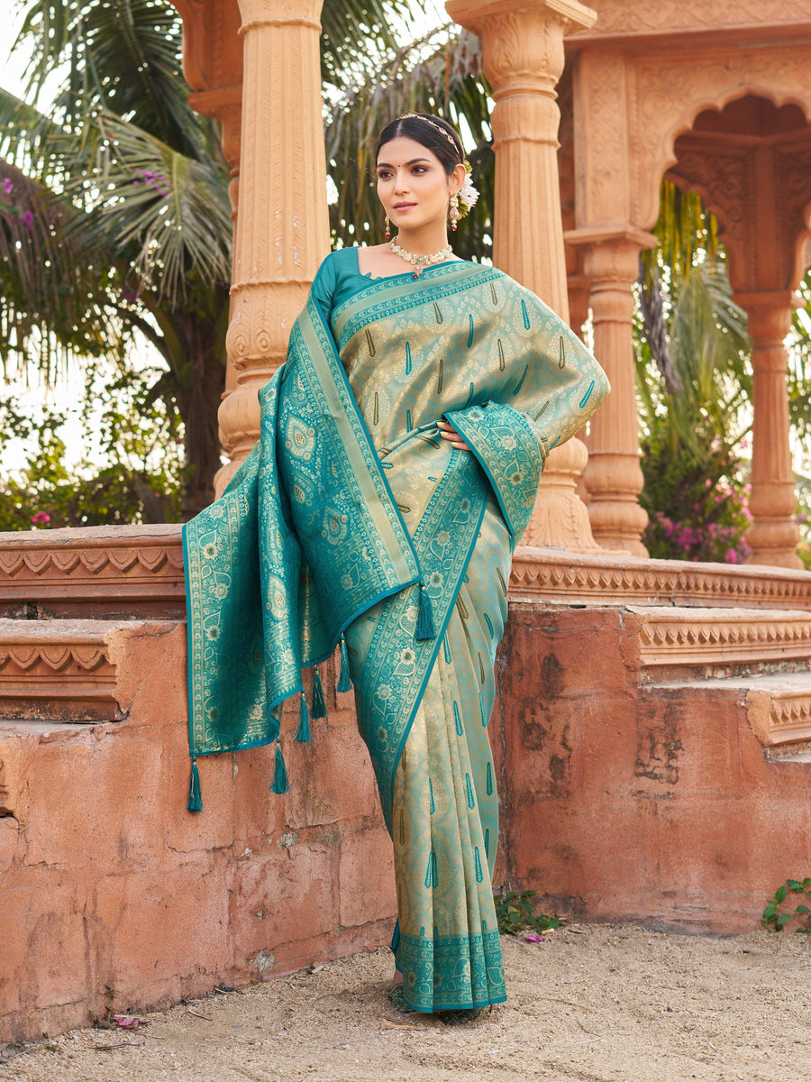 Olive Green Sequin Saree