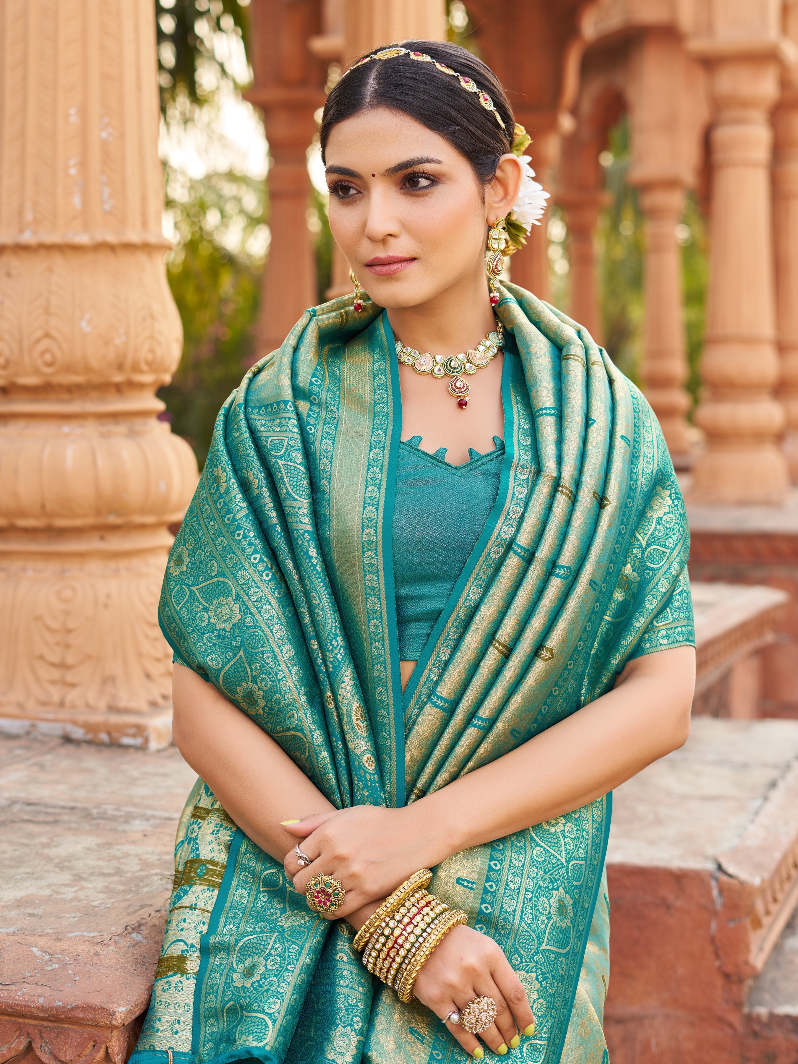 Olive Green Sequin Saree
