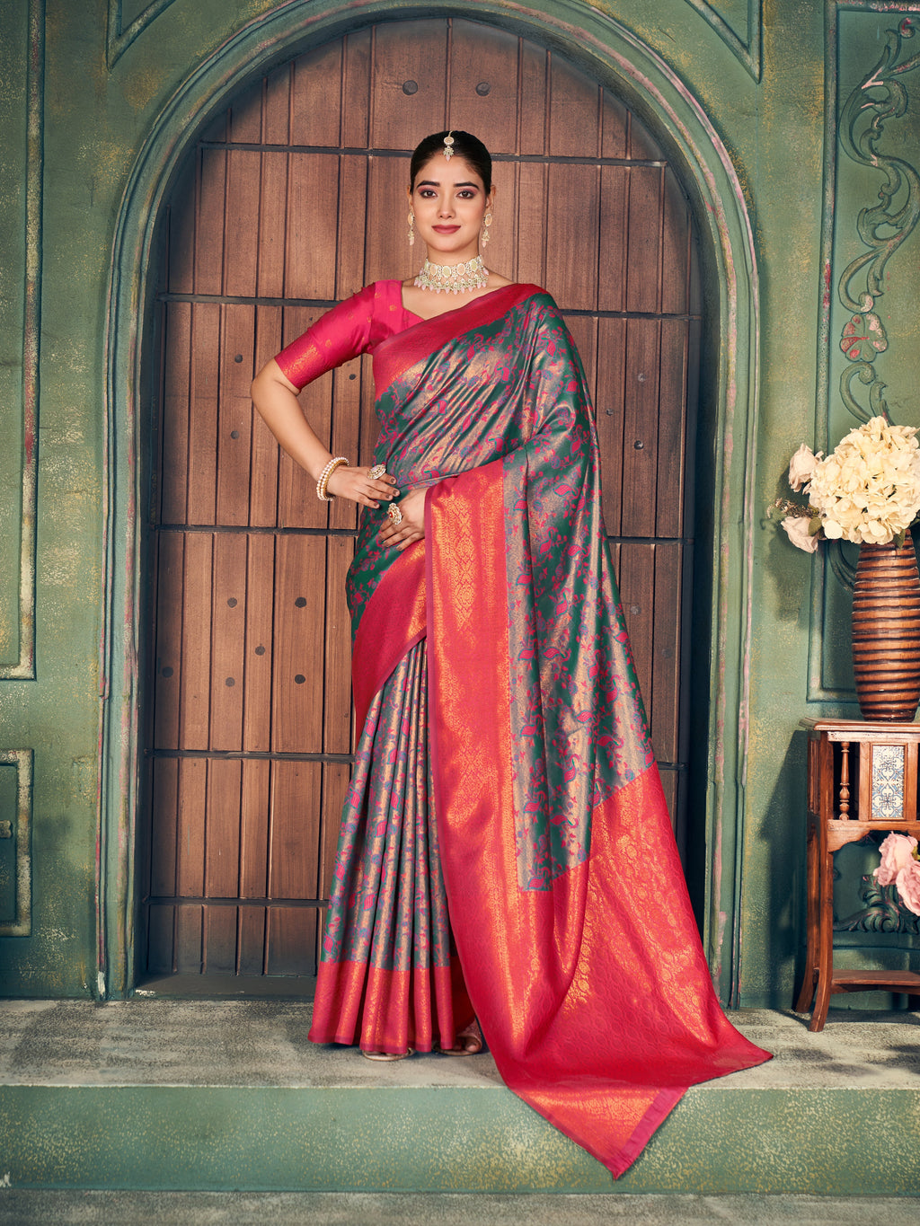 Silver Grey Border Saree