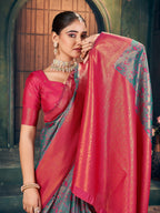 Silver Grey Border Saree