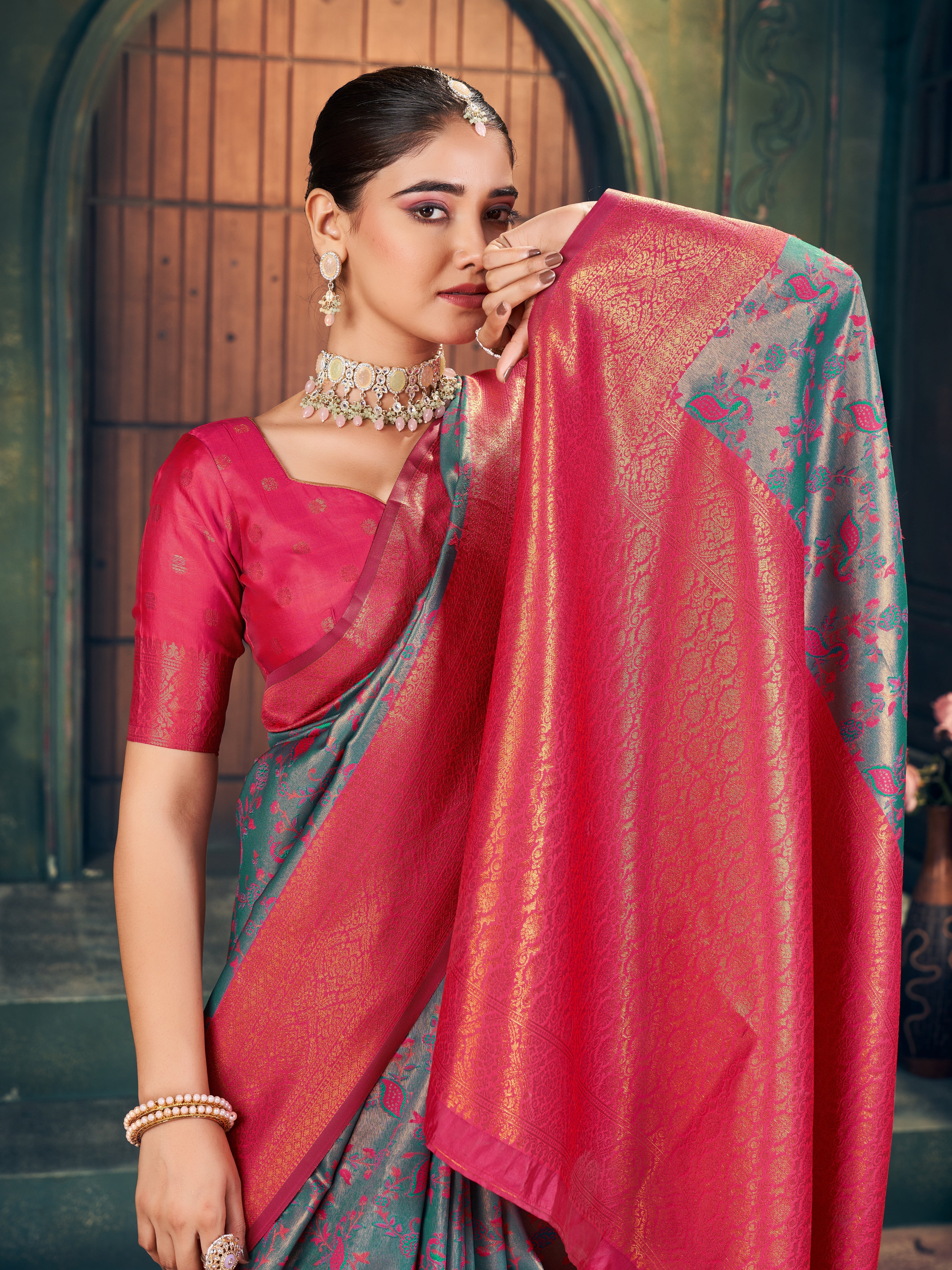 Silver Grey Border Saree