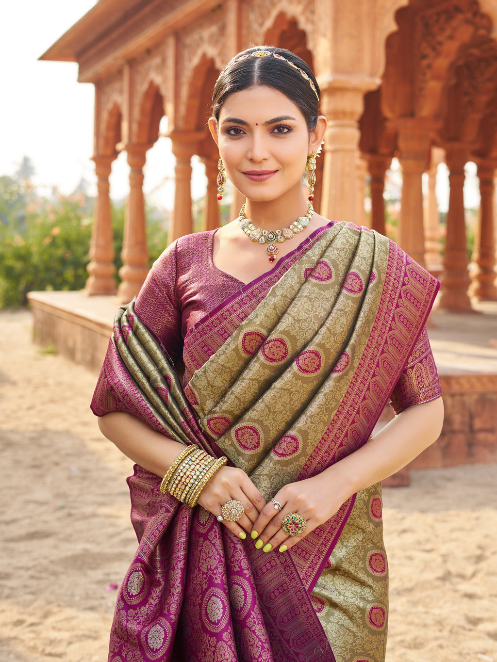 Magenta Pink Sequin Saree