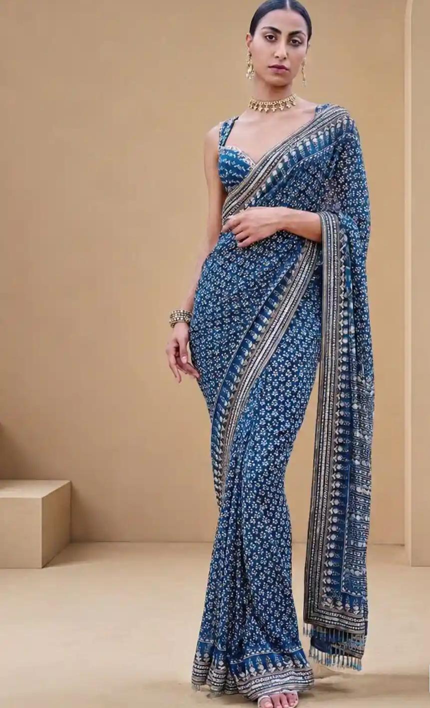 Indigo Printed Saree