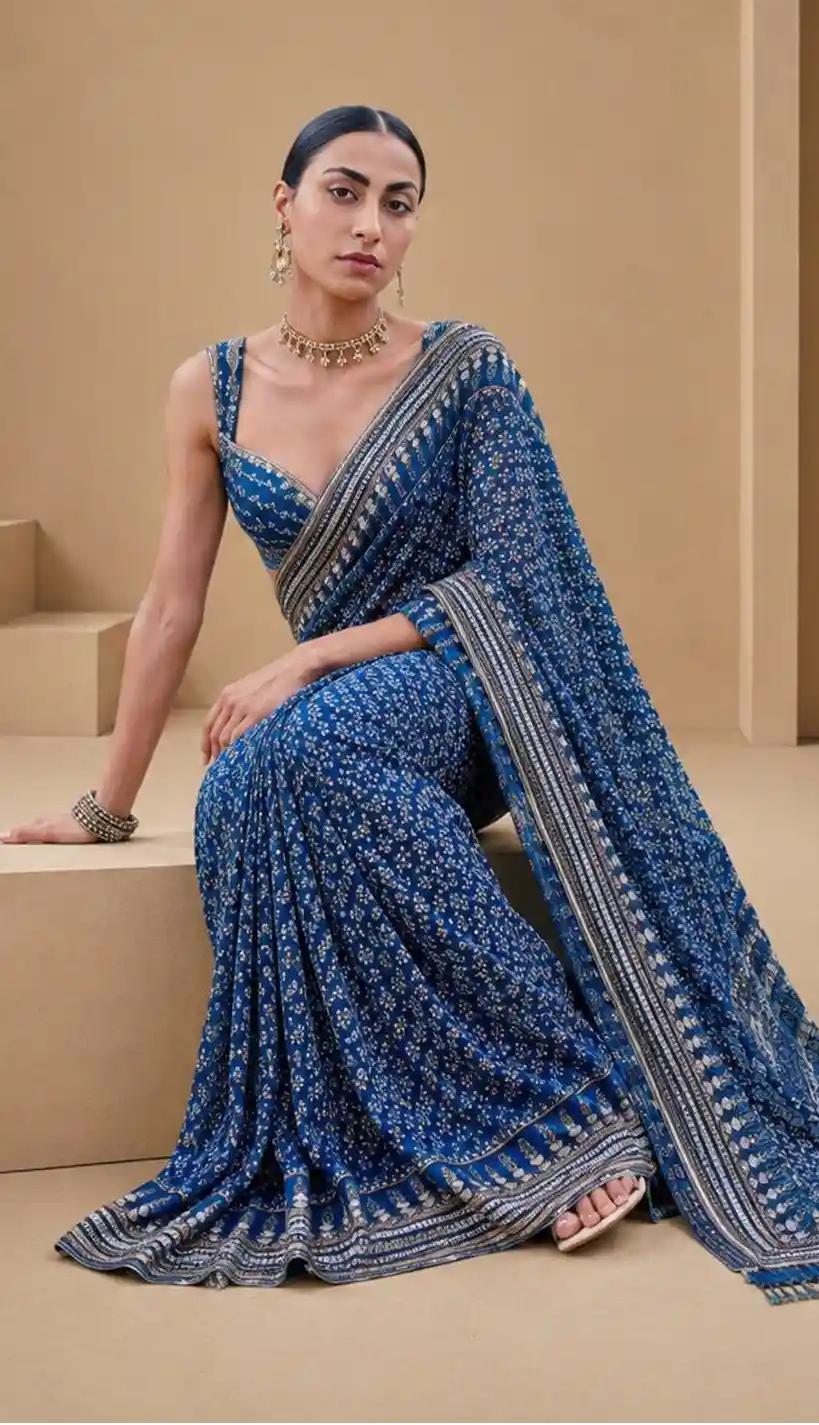 Indigo Printed Saree