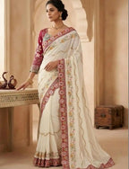 Off-White Floral Saree