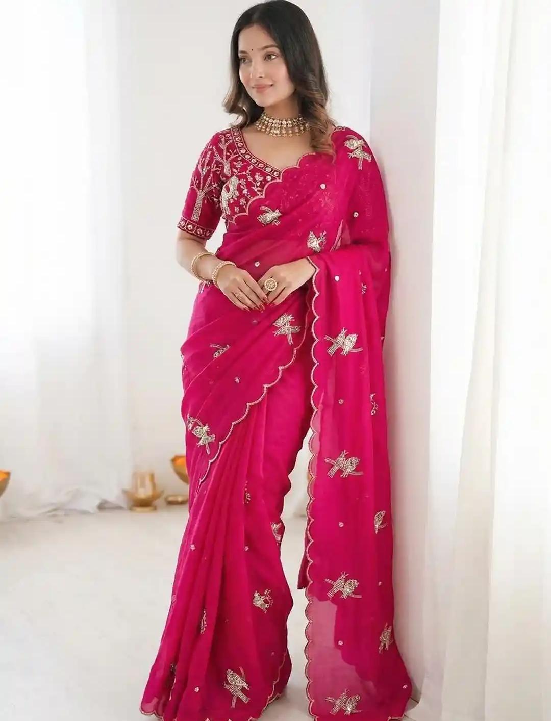 Rani Pink Bird Saree