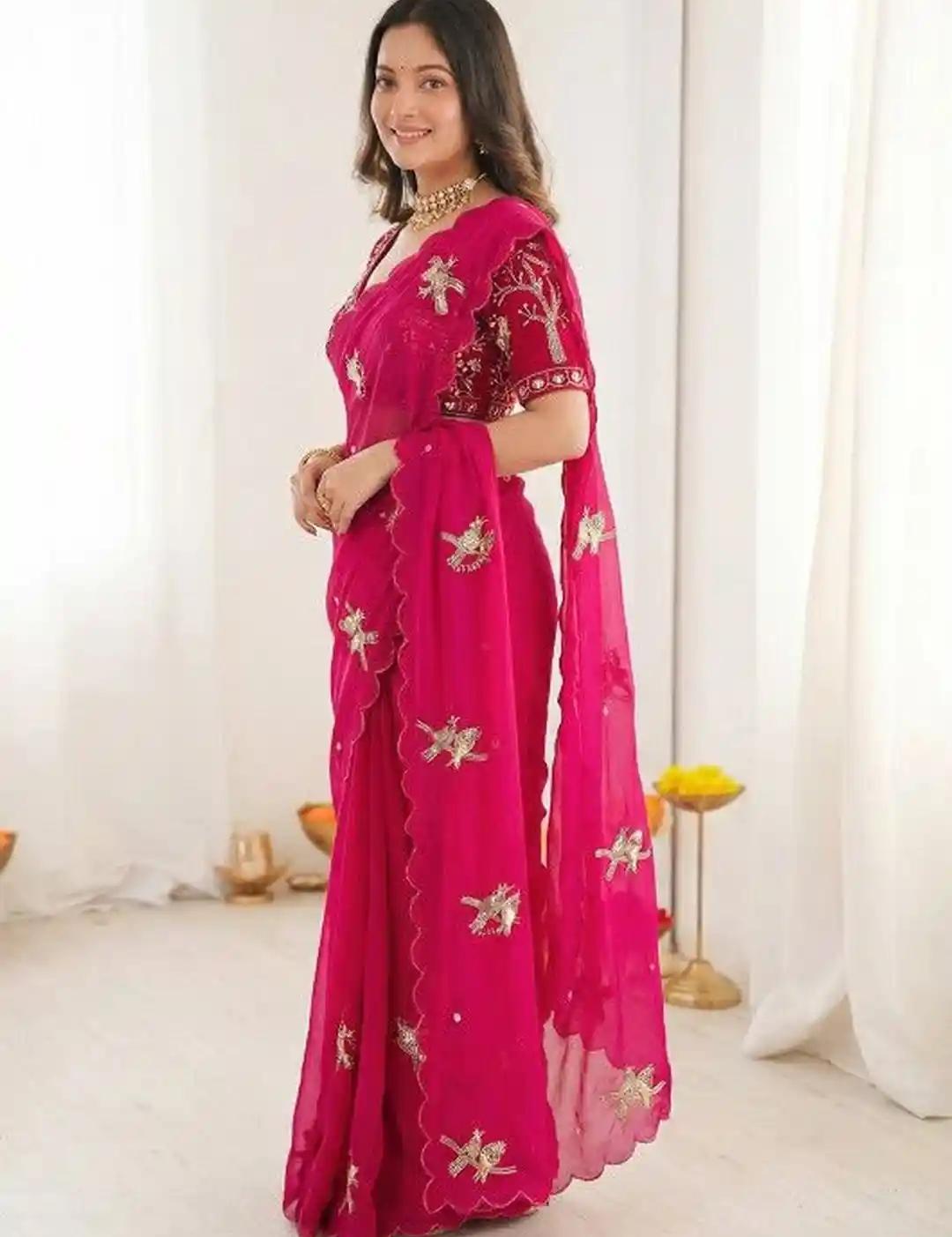 Rani Pink Bird Saree