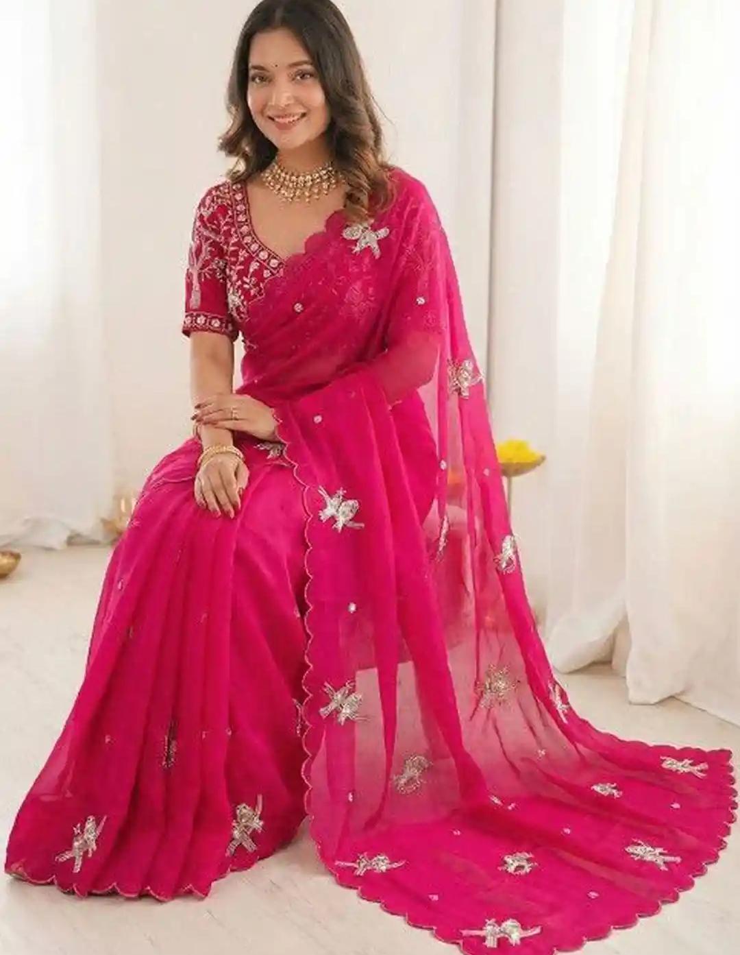 Rani Pink Bird Saree