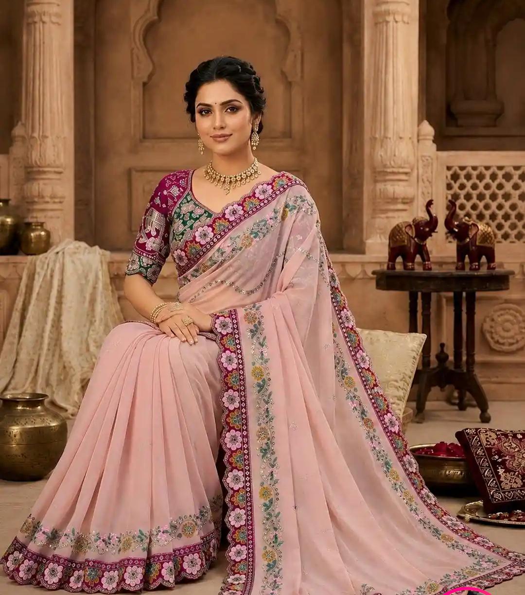 Powder Pink Border Saree