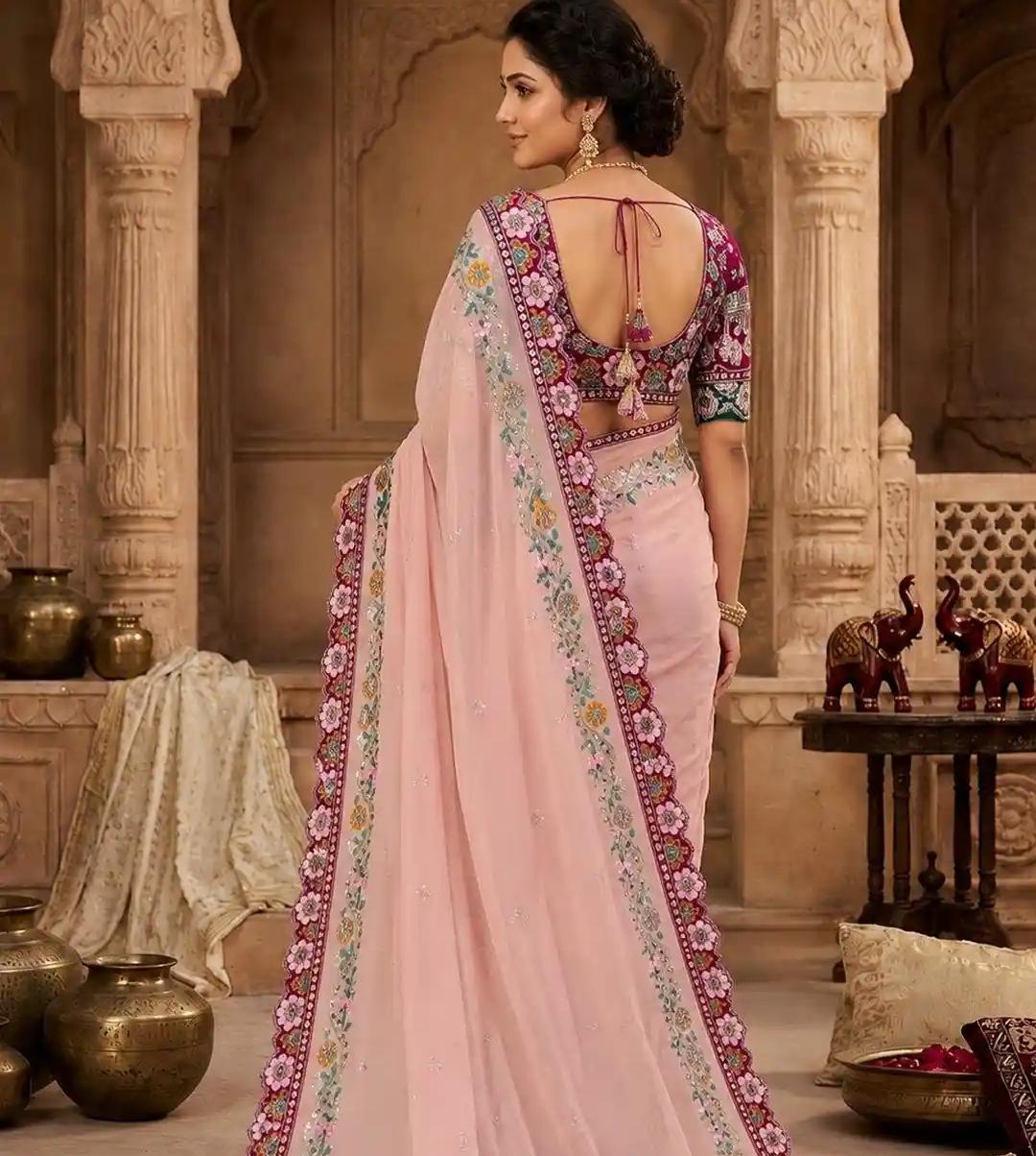 Powder Pink Border Saree
