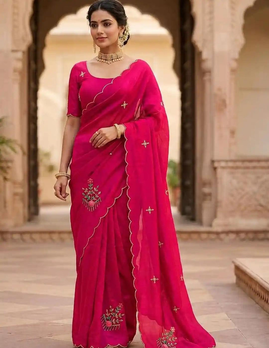 Rani Pink Chiffon Saree