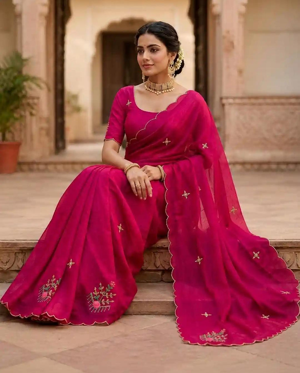 Rani Pink Chiffon Saree