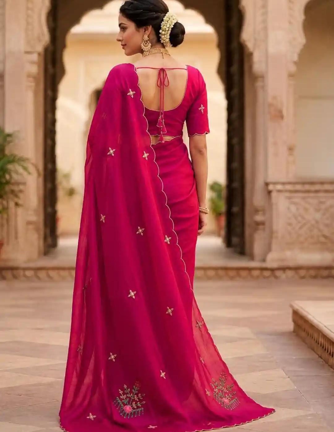 Rani Pink Chiffon Saree