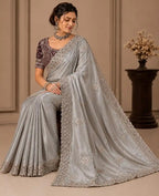 Silver Grey Mirror Saree