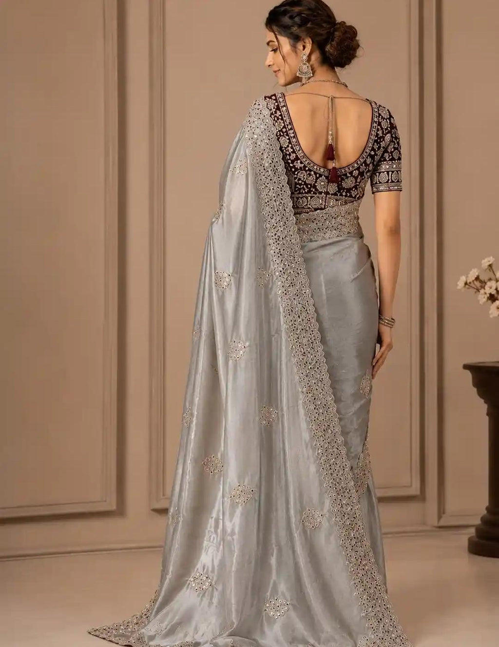 Silver Grey Mirror Saree