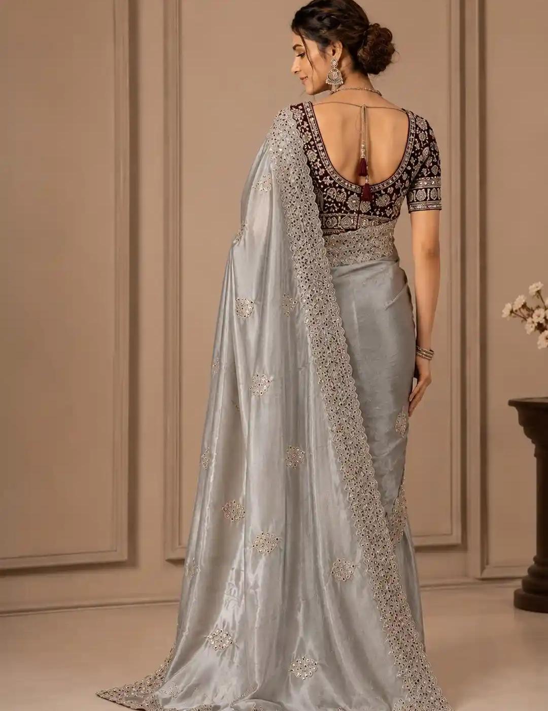 Silver Grey Mirror Saree
