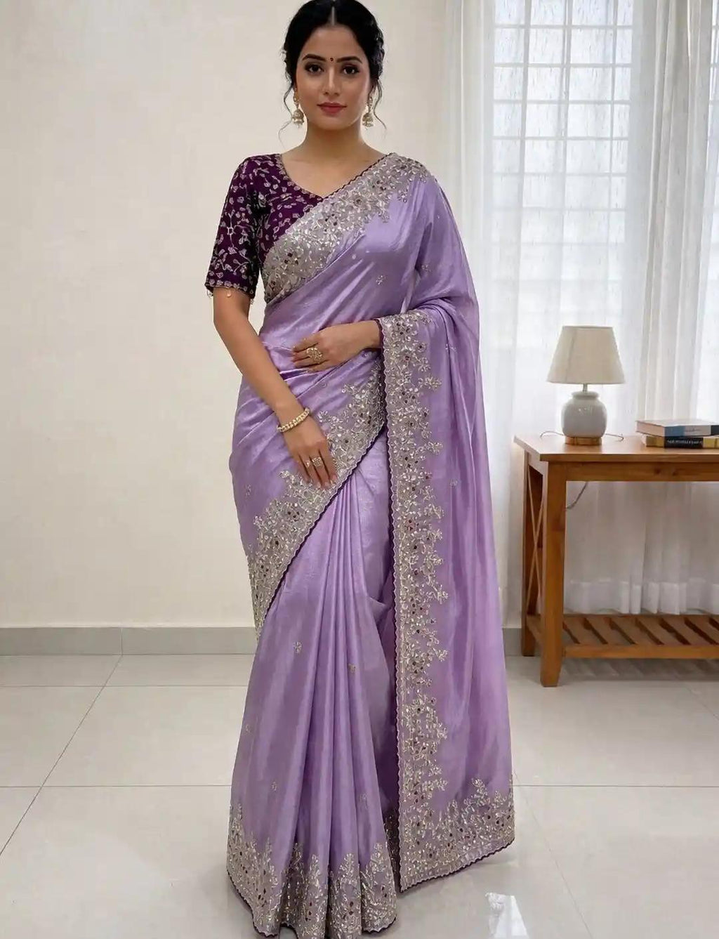Lavender Tissue Silk Saree