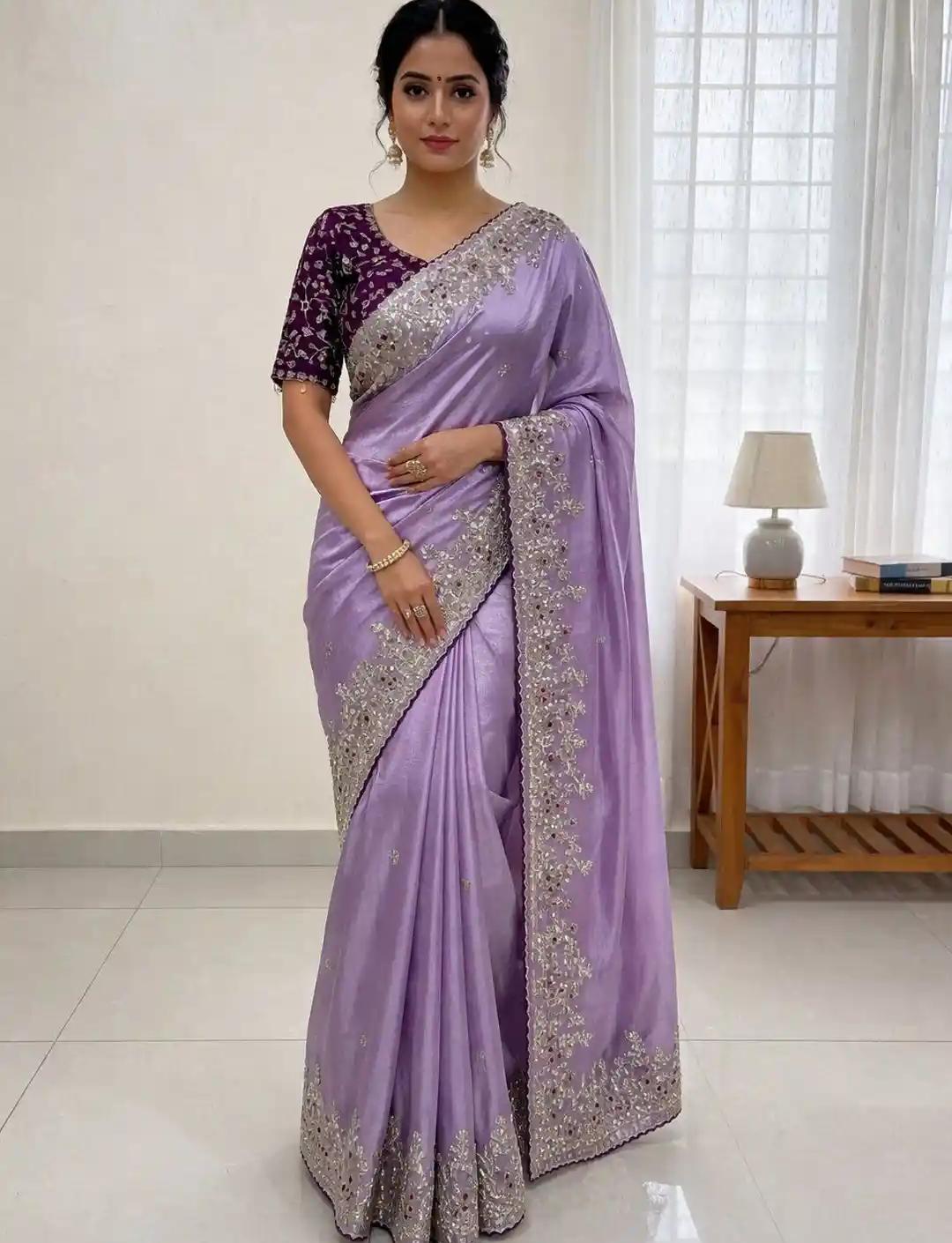 Lavender Tissue Silk Saree