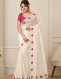 Ivory Floral Organza Saree