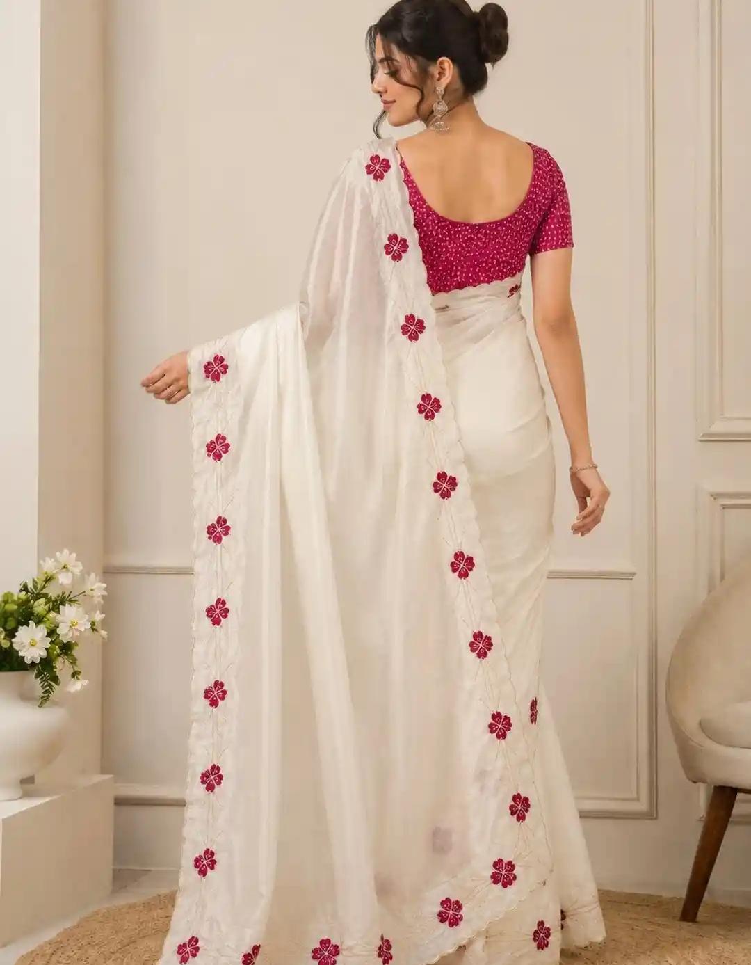 Ivory Floral Organza Saree