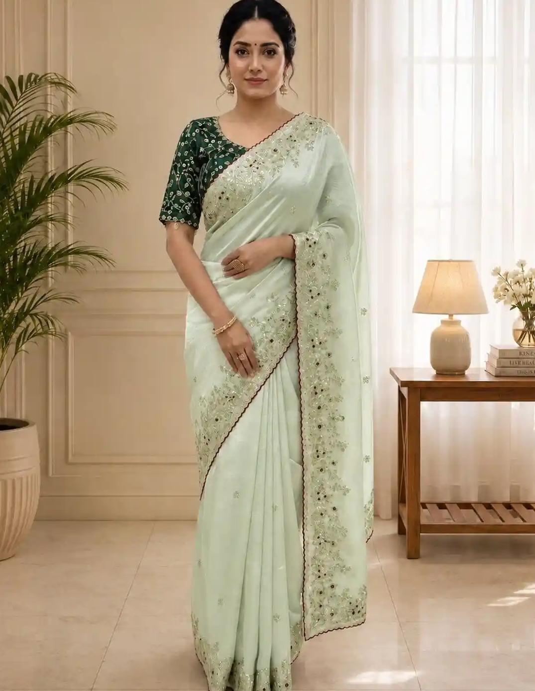 Mint Floral Silk Saree