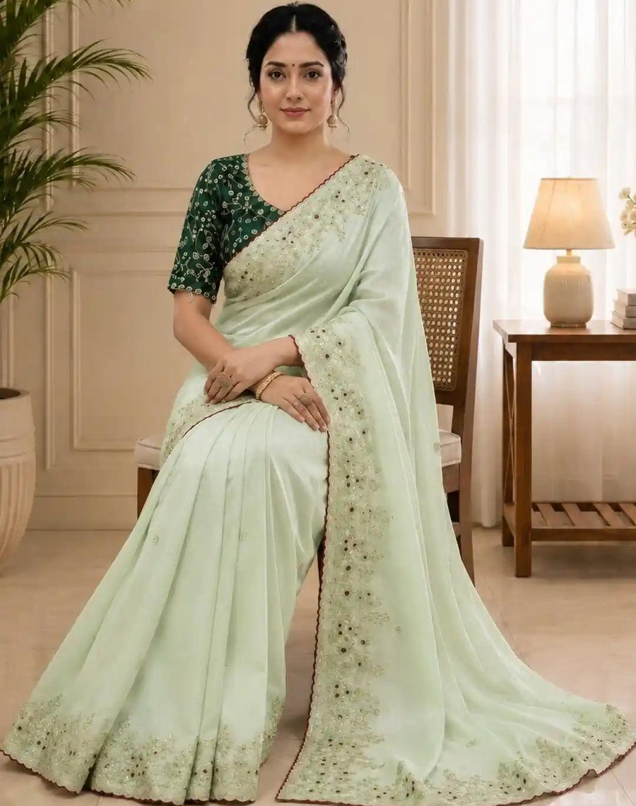 Mint Floral Silk Saree