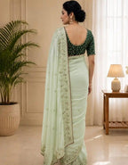 Mint Floral Silk Saree