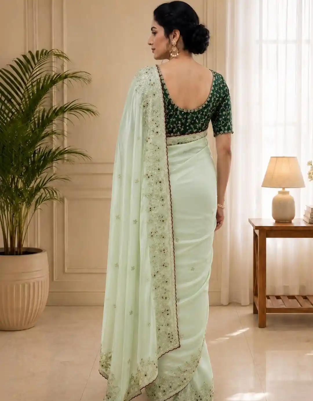 Mint Floral Silk Saree