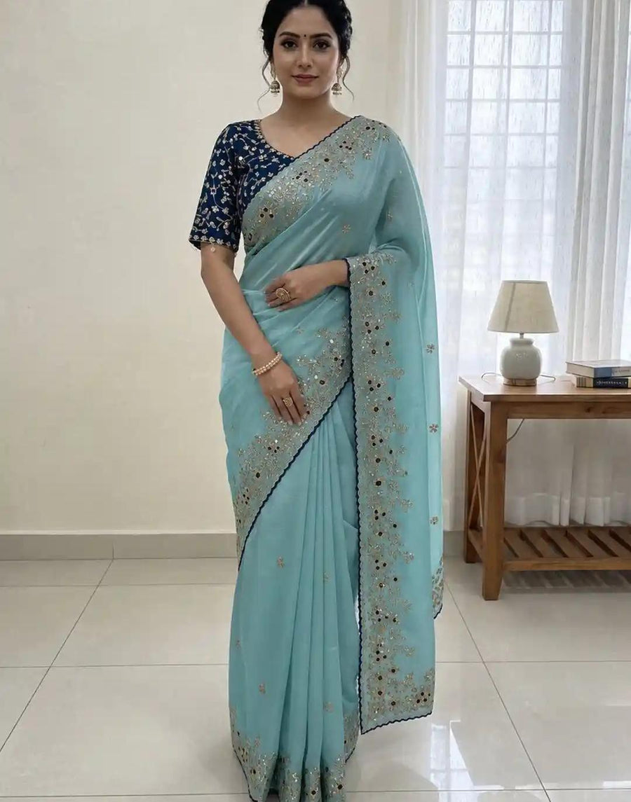 Powder Blue Jaal Saree