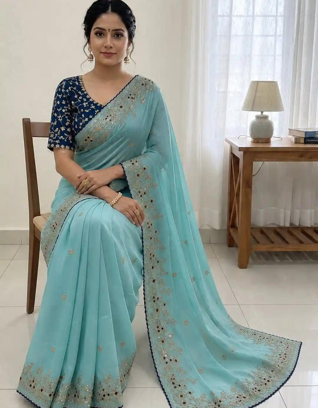 Powder Blue Jaal Saree