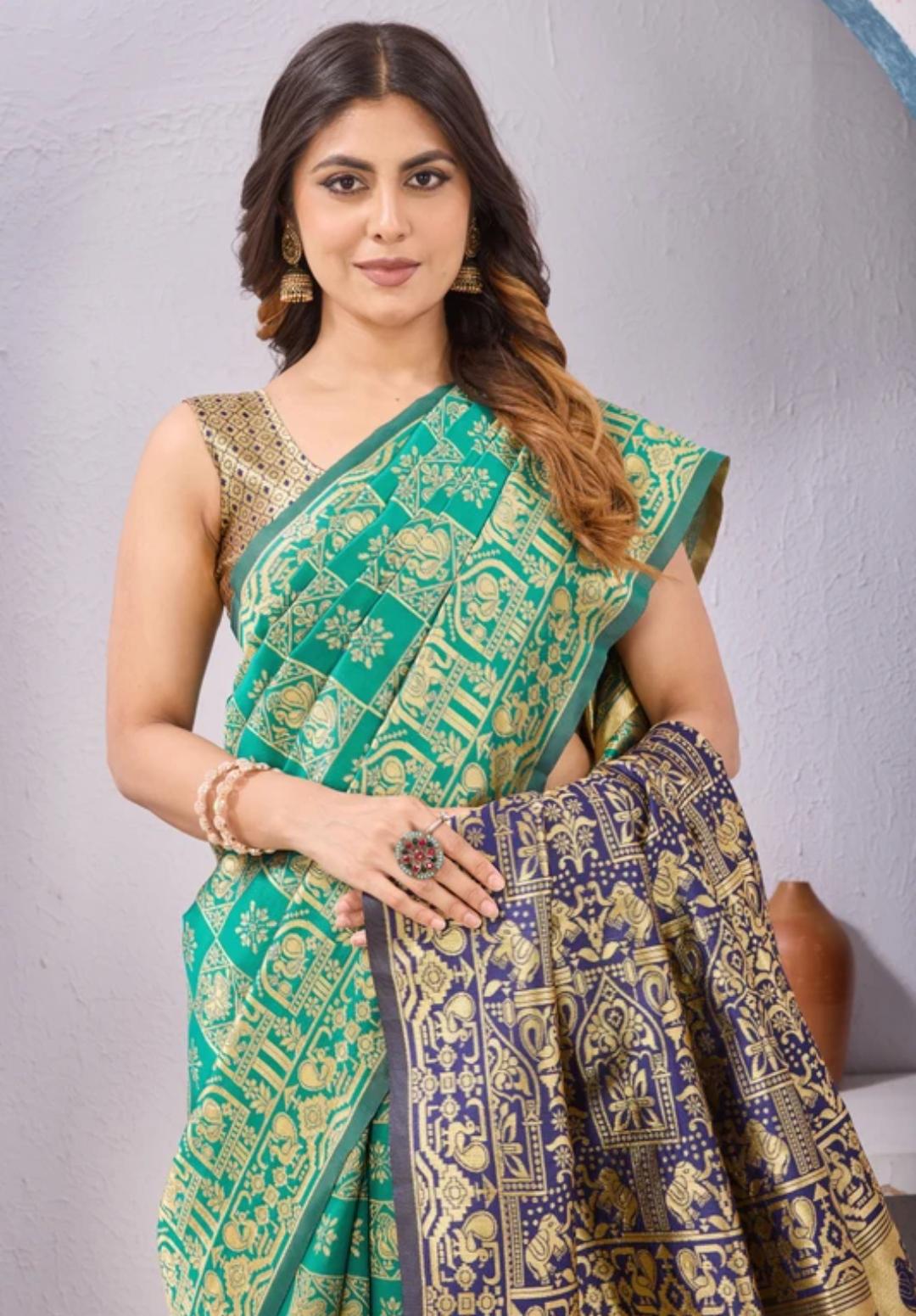 Ocean Green Organza Saree