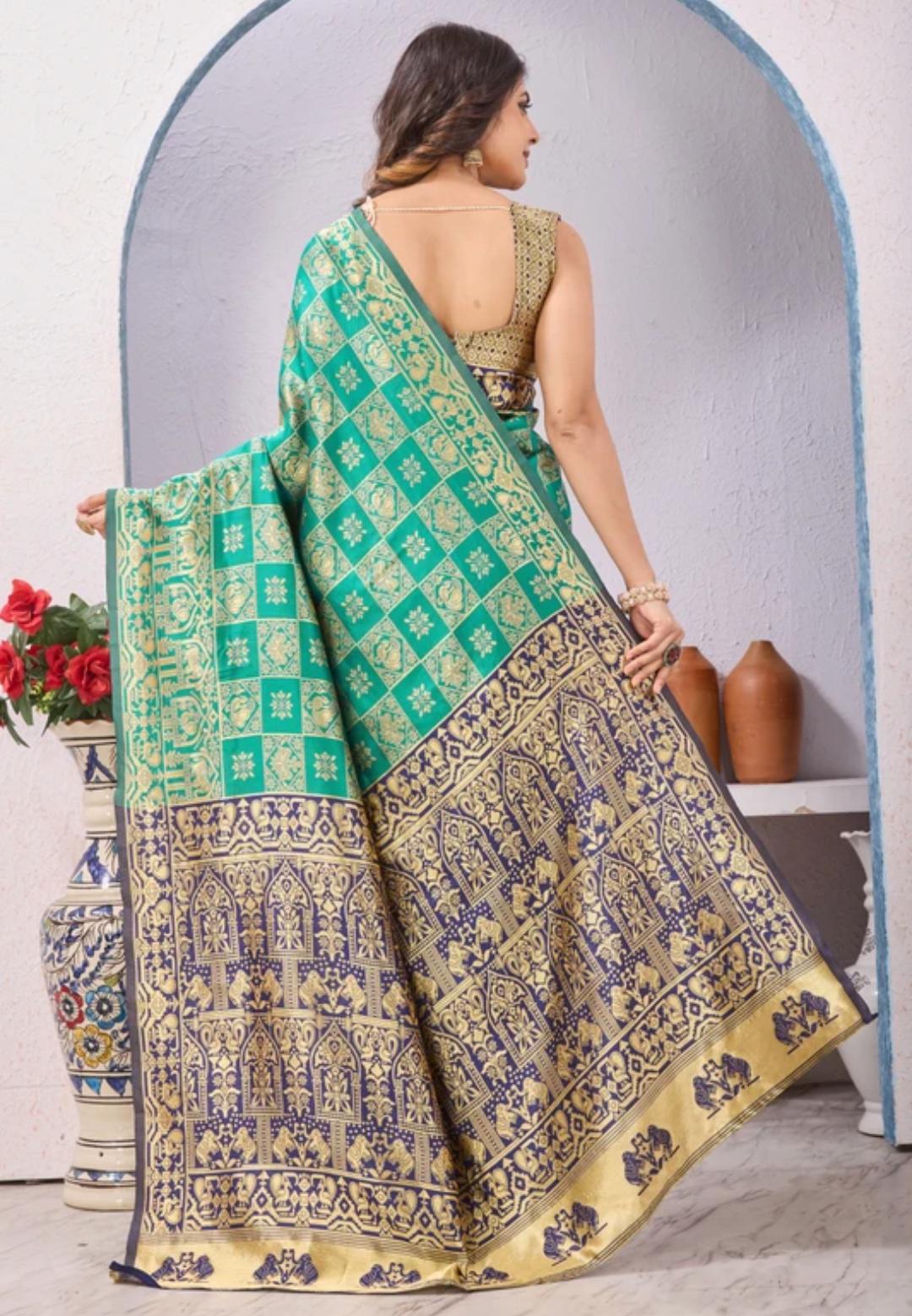 Ocean Green Organza Saree