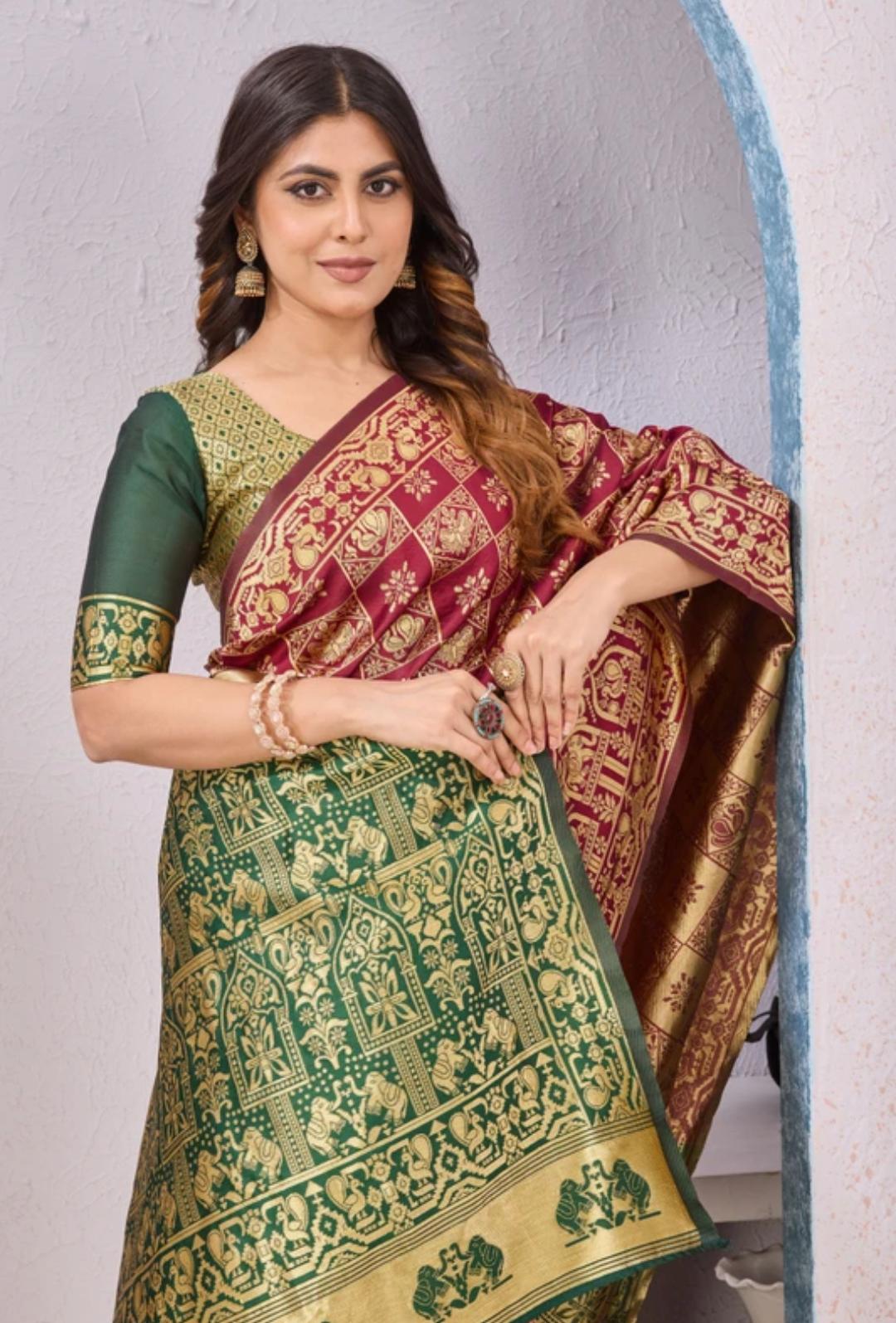 Burgundy Tissue Silk Saree