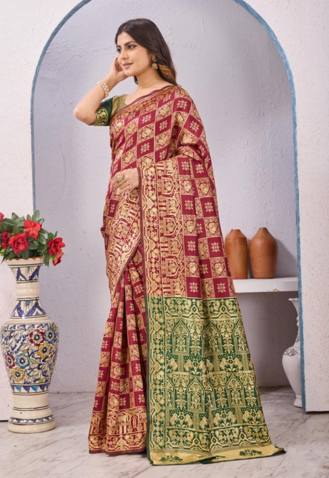 Burgundy Tissue Silk Saree