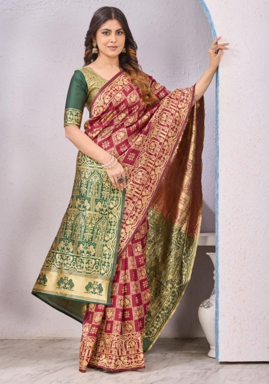 Burgundy Tissue Silk Saree