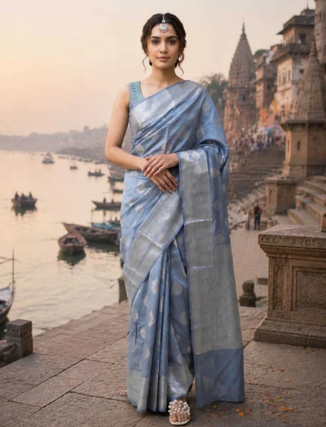 Ocean Blue Lace Saree