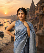 Ocean Blue Lace Saree