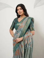 Olive Grid Net Saree