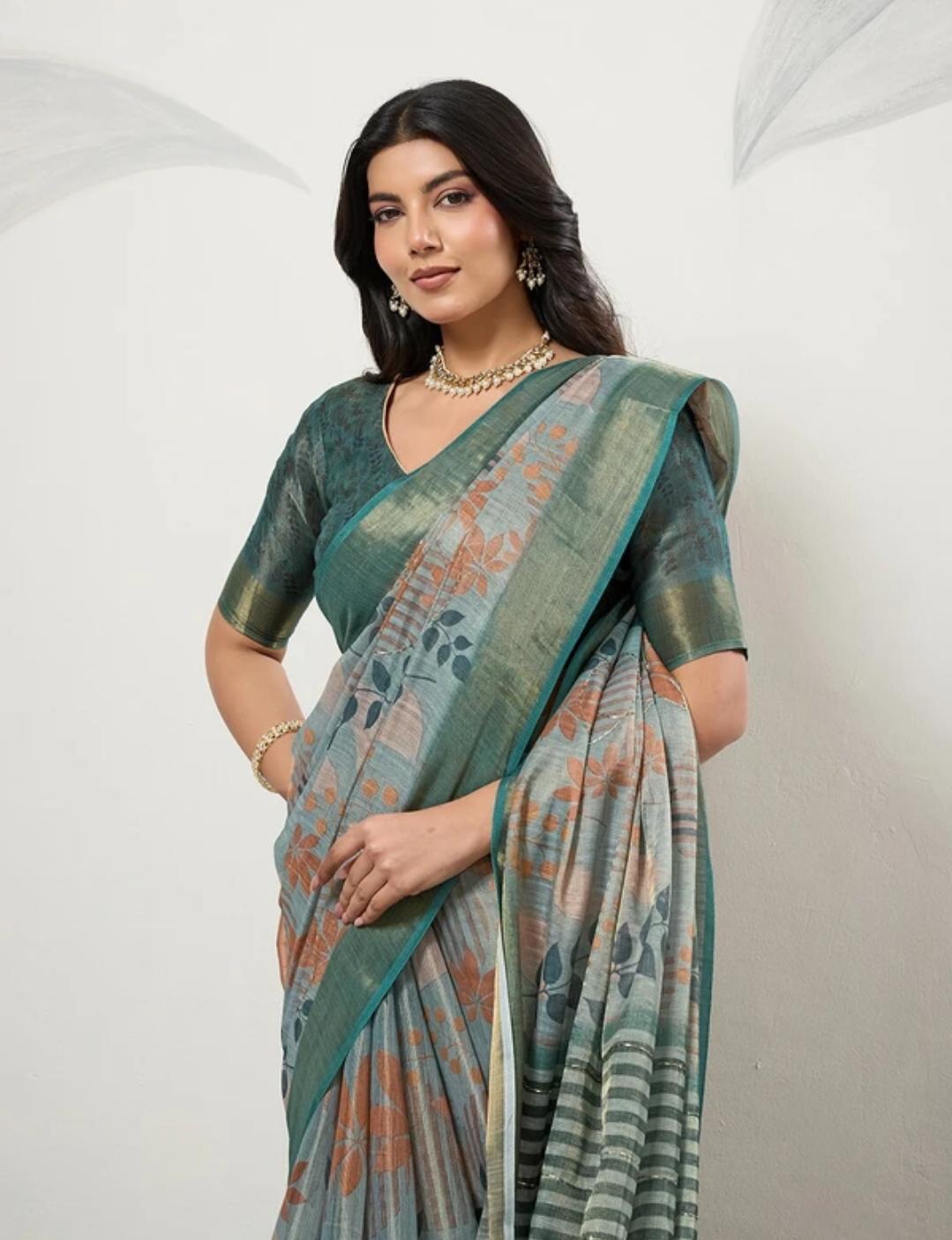 Olive Grid Net Saree