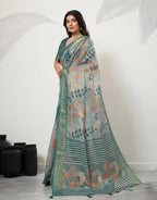 Olive Grid Net Saree