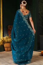 Royal Blue Embroidered Saree