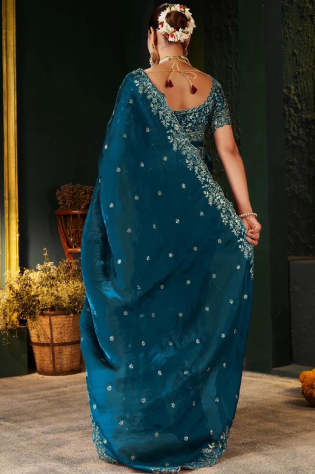 Royal Blue Embroidered Saree