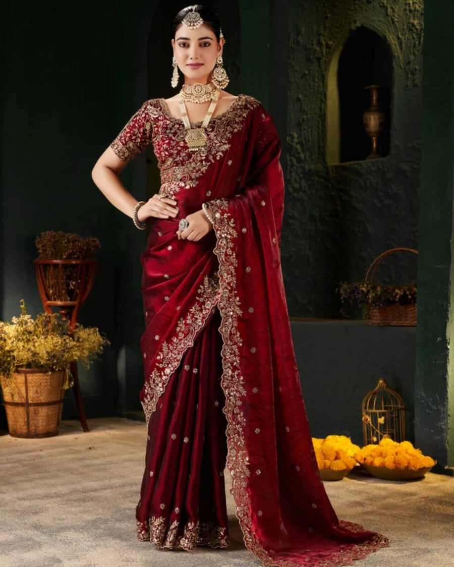 Maroon Shimmer Saree