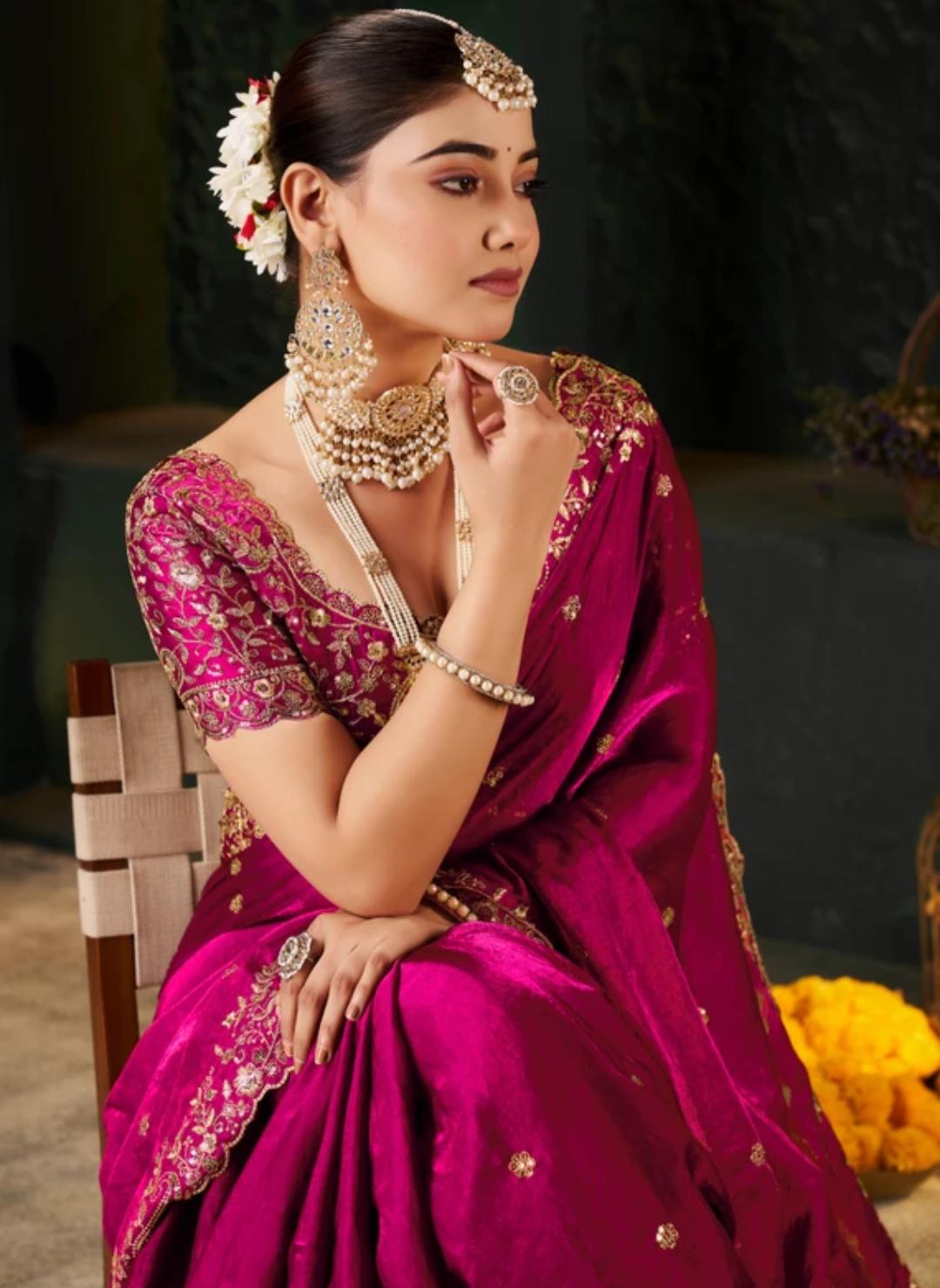 Pink Sequin Georgette Saree