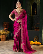 Pink Sequin Georgette Saree